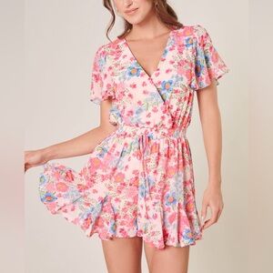 NWT Sugarlips Pink Floral Ruffle Summer Girly V Neck Romper Size 1X
